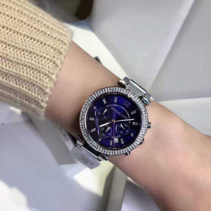 Michael Kors Parker Chronograph Navy Dial Silver Ladies Watch MK6117