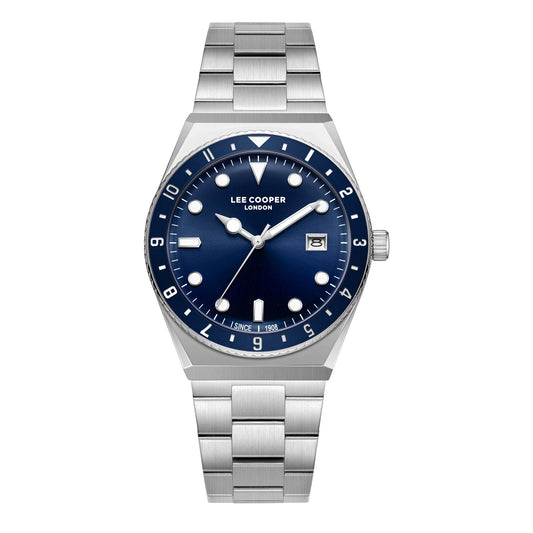 Lee Cooper Business Date Window Blue Dial Silver Watch - LC08284.390