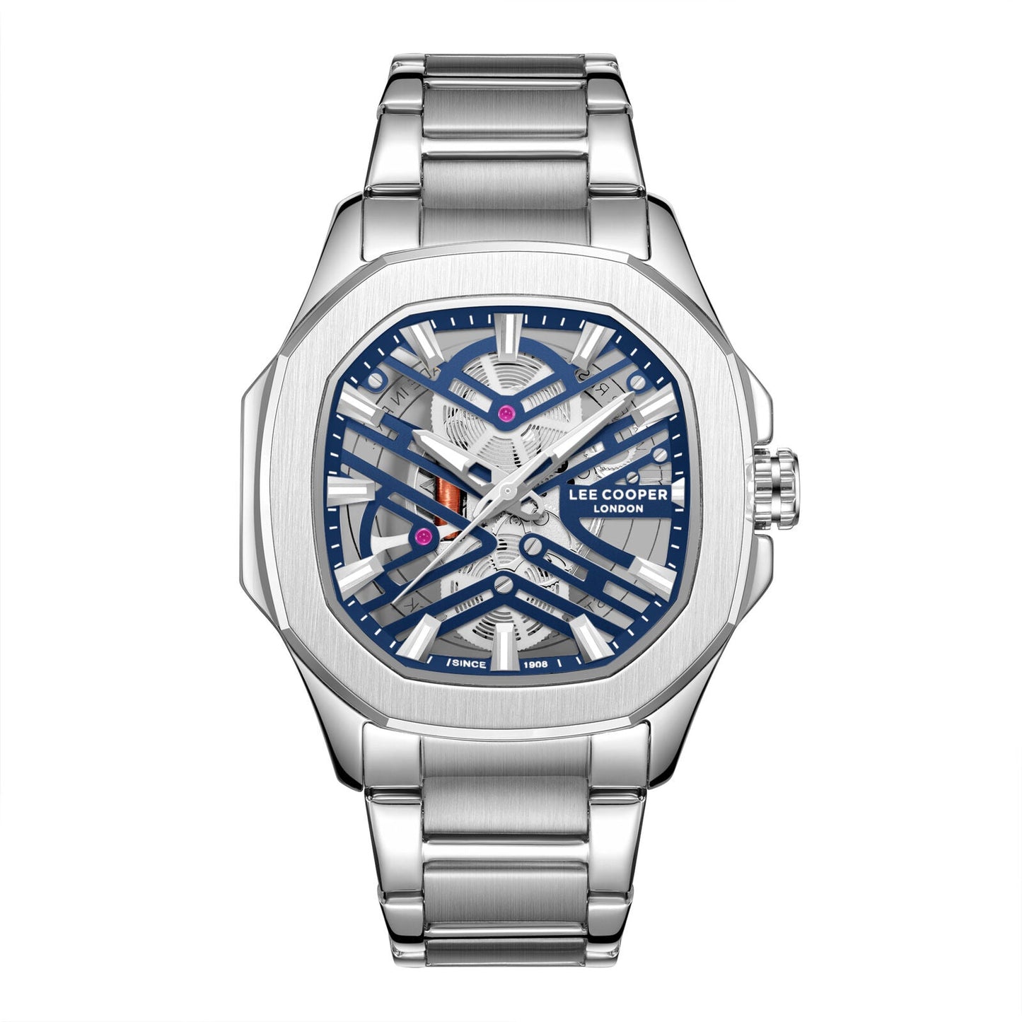 Lee Cooper dark blue square dial paired silver metal strap Men's Watch - LC08246.390