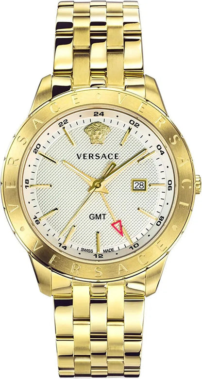 Versace Univers Quartz White Dial Gold Steel Strap Men's Watch - VEBK00518