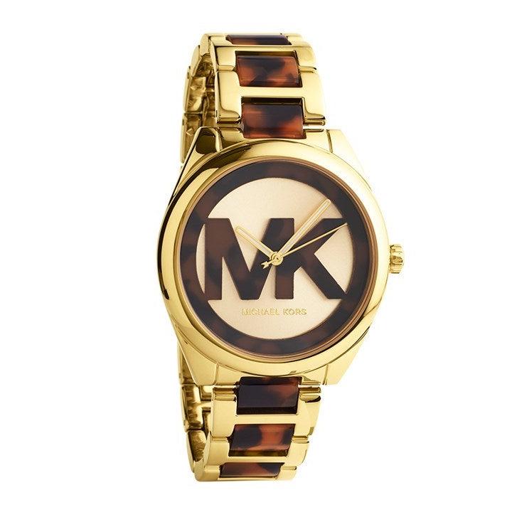 Michael Kors Janelle Three-Hand Gold and Brown Tortoise Acetate Women's Watch - MK7136