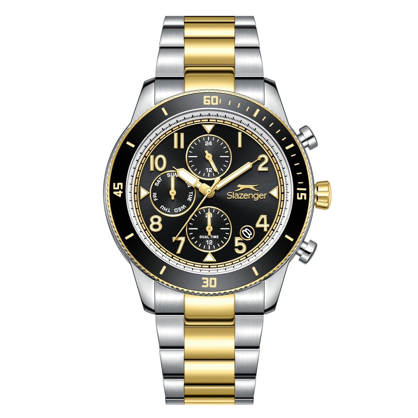 Slazenger Dual Time Multifunction Black Dial Two Tone Watch - SL.09.2604.2.250