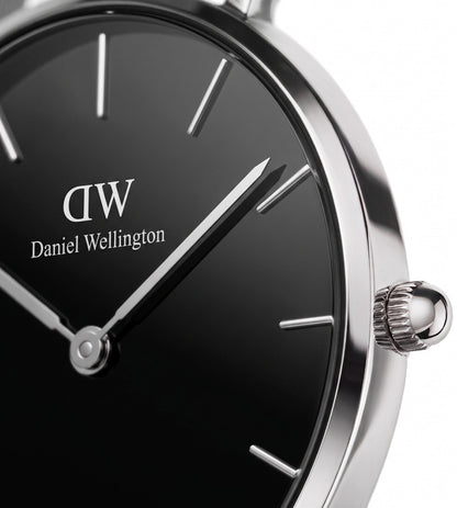 Daniel Wellington Petite Bondi Black Dial 32mm Silver Case White Leather Ladies Watch DW00100284