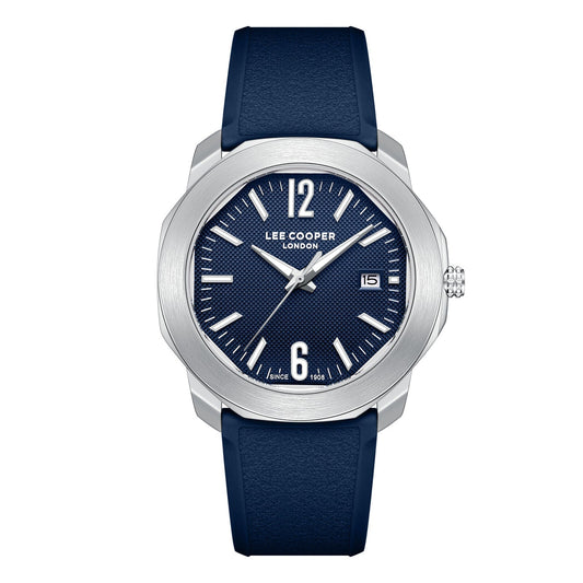 Lee Cooper Contemporary Date Window Blue Dial and Elastomer Strap Silver Watch - LC08312.399