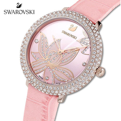 Swarovski Crystal Quartz Pink Dial Pink Leather Strap Women's Watch 5575217
