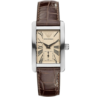 Emporio Armani Gianni Rectangular Dark Brown Genuine Leather women's watch - AR0155