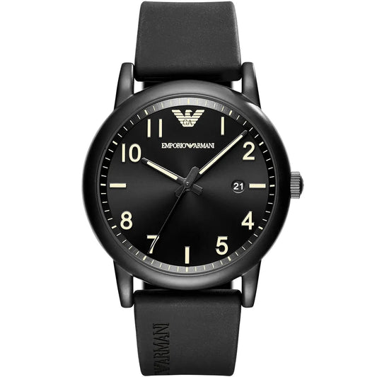 Emporio Armani Luigi Slim Matte Black Dial Black Rubber Strap Men's Watch - AR11071