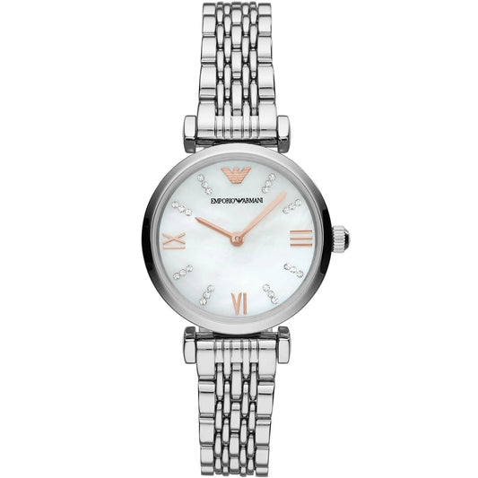 Emporio Armani Gianni T-Bar White MOP Dial Silver Women's Watch - AR11204