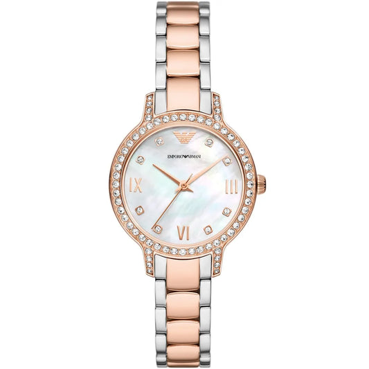 Emporio Armani Cleo White MOP Dial Two-tone Women's Watch - AR11499