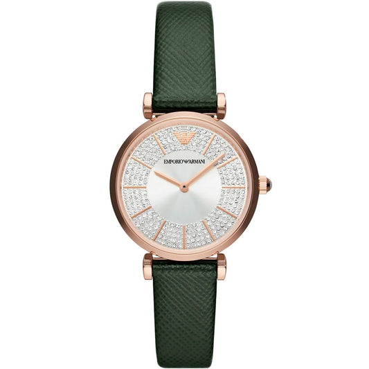 Emporio Armani Pro Planet Analog Silver Dial Green Leather Strap Women's Watch - For Women - AR11517