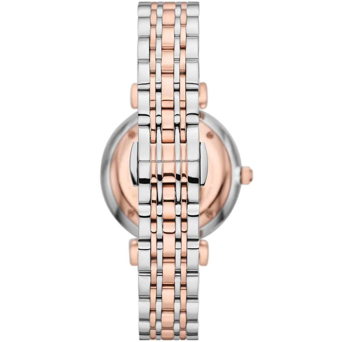 Side profile of Emporio Armani Gianni T-Bar women's watch showing case thickness and band width
