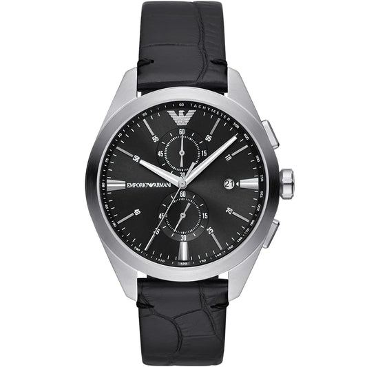 Emporio Armani Claudio Chronograph Black Genuine Leather Men's Watch - AR11542