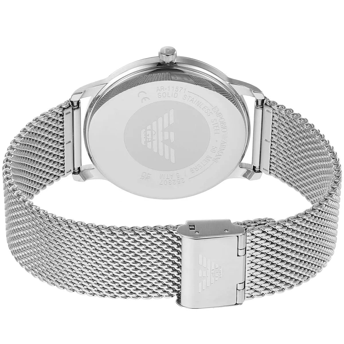 Emporio Armani Minimalist Blue Sunray Dial Silver Mesh Men's Watch - AR11571