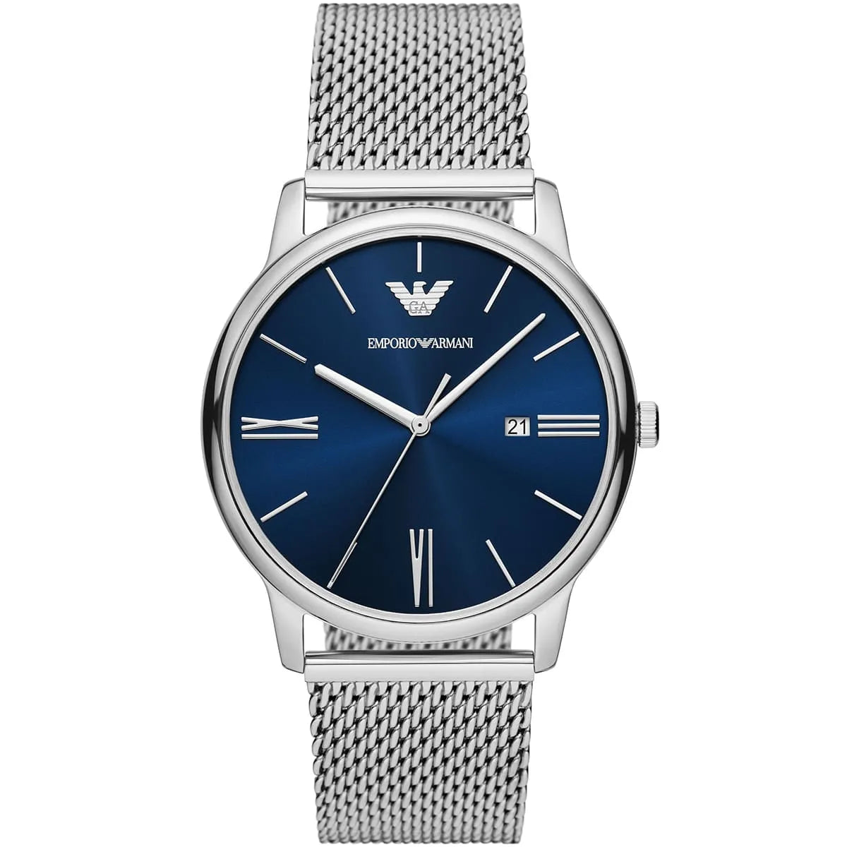 Emporio Armani Minimalist Blue Sunray Dial Silver Mesh Men's Watch - AR11571