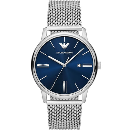 Emporio Armani Minimalist Blue Sunray Dial Silver Mesh Men's Watch - AR11571