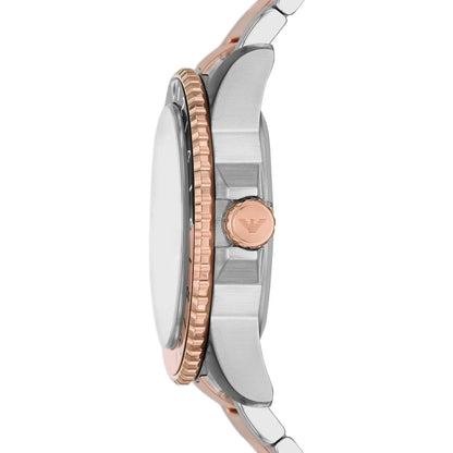Emporio Armani Diver GMT White Sunray Dial Two-tone Men's Watch - AR11591