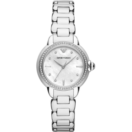Emporio Armani Mia White MOP Silver Women's Watch - AR11596