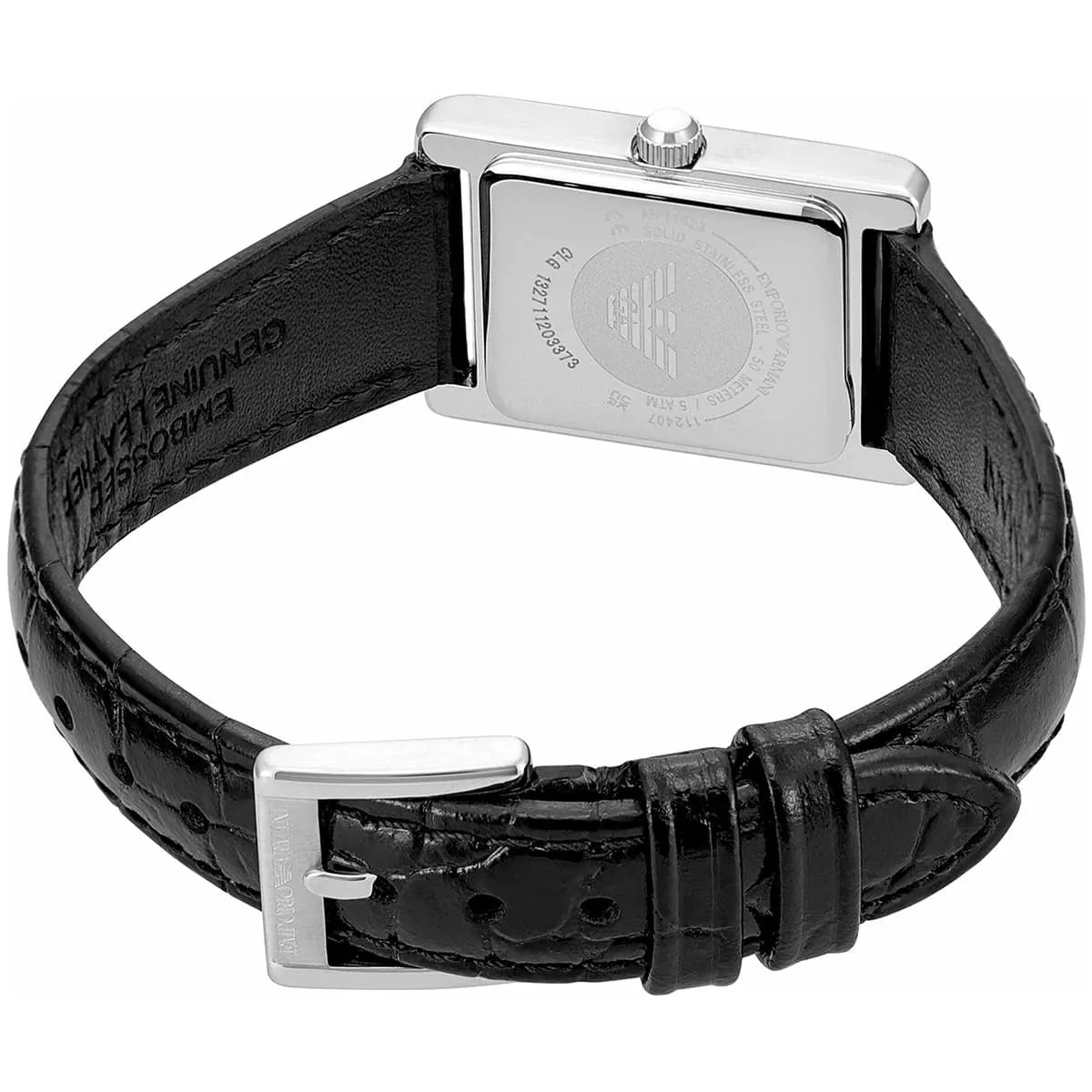 Emporio Armani Genni Rectangular Black Patterned Genuine Leather Women's Watch - AR11623