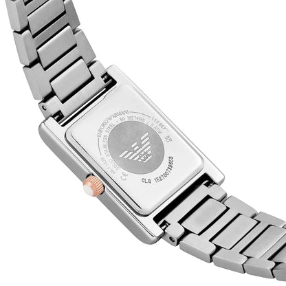 Emporio Armani Genni caseback showing logo and water resistance marking