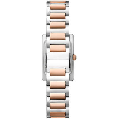 Emporio Armani Genni two-tone watch strap detail showing alternating silver and rose gold links