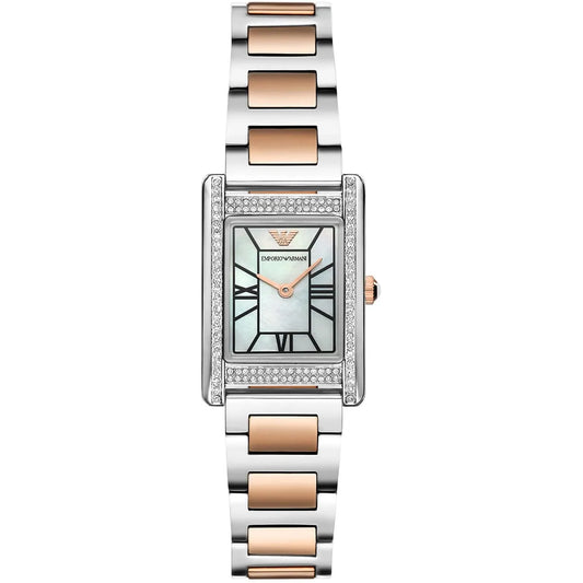 Emporio Armani Genni Rectangular White MOP Dial Two-tone Women's Watch - AR11626