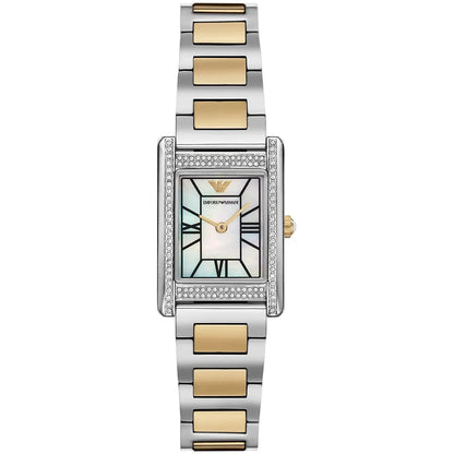 Emporio Armani Genni Rectangular White MOP Dial Two-tone Women's Watch - AR11642