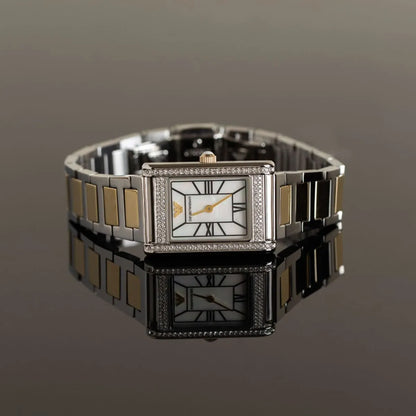 Emporio Armani Genni Rectangular White MOP Dial Two-tone Women's Watch - AR11642