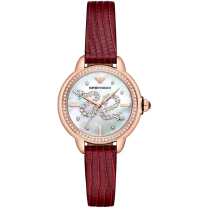 Emporio Armani Mia Snake Motif Dial Red Genuine Leather Women's Watch - AR11646