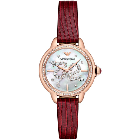 Emporio Armani Mia Snake Motif Dial Red Genuine Leather Women's Watch - AR11646