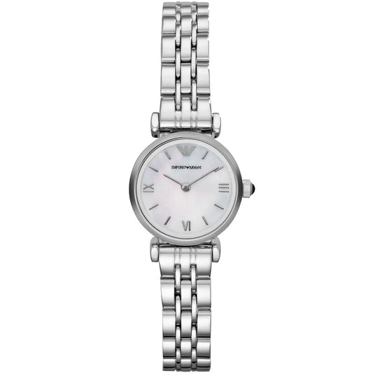 Emporio Armani Gianni T-Bar Mini White MOP Dial Silver Women's Watch - AR1763