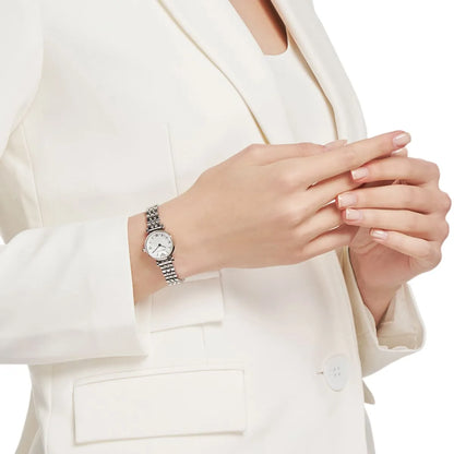 Emporio Armani Gianni T-Bar Mini White MOP Dial Silver Women's Watch - AR1763