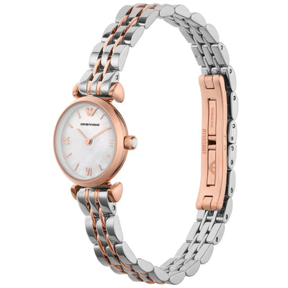Emporio Armani Gianni T-Bar Mini White MOP Dial Two-tone Women's Watch - AR1764