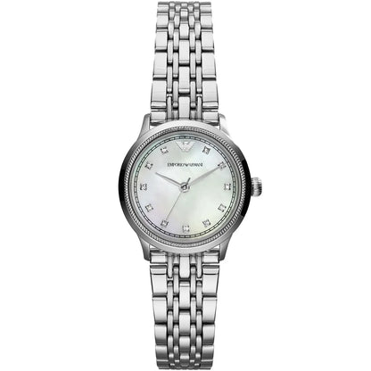 Emporio Armani Alpha X-Small silver watch with mother-of-pearl dial and coin-edge bezel
