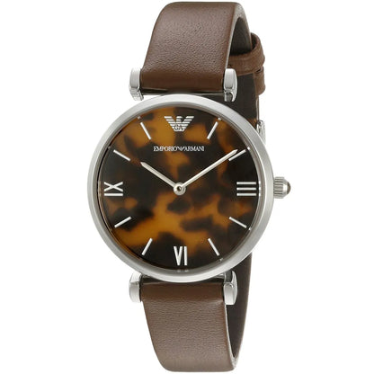 Emporio Armani Gianni T-Bar Brown Shell Dial Light Brown Genuine Leather Women's Watch - AR1873