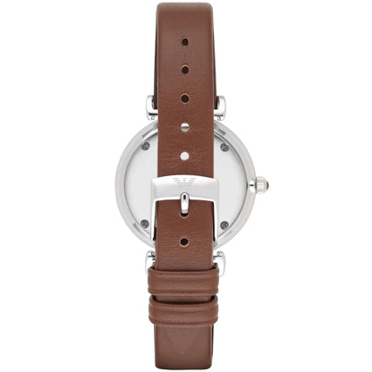 Emporio Armani Gianni T-Bar Brown Shell Dial Light Brown Genuine Leather Women's Watch - AR1873