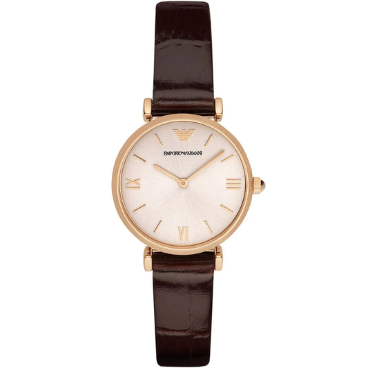 Emporio Armani Classic Quartz Pink Dial Brown Leather Strap Women's Watch - AR1911