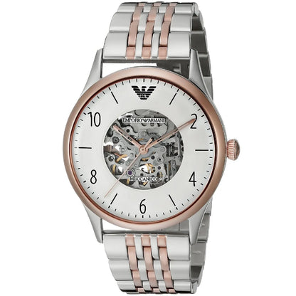 Emporio Armani Meccanico Automatic Skeleton White Dial Two-tone Men's Watch - AR1921