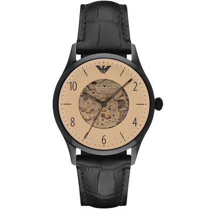 Emporio Armani Beta Meccanico Automatic Black Genuine Leather Men's Watch - AR1923