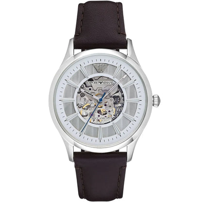 Emporio Armani Meccanico Skeleton Automatic Dark Brown Genuine Leather Men's Watch - AR1946