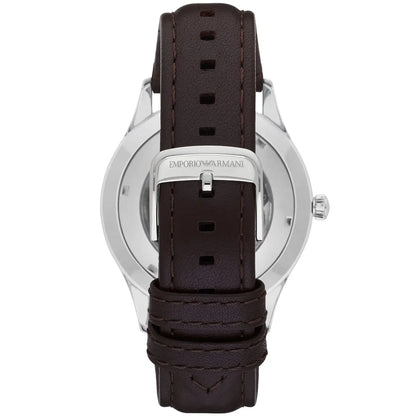 Emporio Armani Meccanico Skeleton Automatic Dark Brown Genuine Leather Men's Watch - AR1946