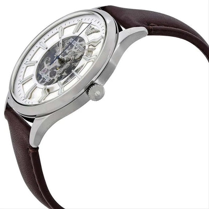 Emporio Armani Meccanico Skeleton Automatic Dark Brown Genuine Leather Men's Watch - AR1946