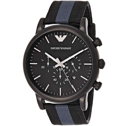 Emporio Armani Luigi Chronograph Matte Black Dial Striped Nylon on Leather Men's Watch - AR1948