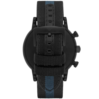 Emporio Armani Luigi Chronograph Matte Black Dial Striped Nylon on Leather Men's Watch - AR1948