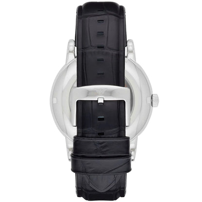 Emporio Armani Luigi Skeleton Automatic Black Genuine Leather Men's Watch - AR1981