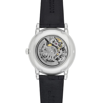 Emporio Armani Luigi Skeleton Automatic Black Genuine Leather Men's Watch - AR1981