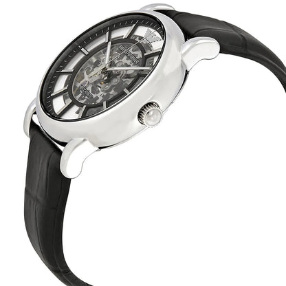 Emporio Armani Luigi Skeleton Automatic Black Genuine Leather Men's Watch - AR1981