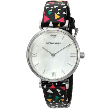 Emporio Armani Gianni T-Bar MOP Dial Multi-colored Printed Leather Women's Watch - AR1995