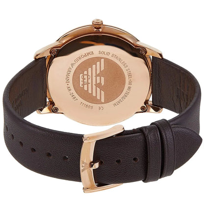 Emporio Armani AR2487 caseback with logo and specifications on rose gold case