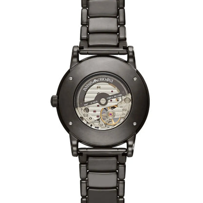 Emporio Armani Luigi Meccanico caseback displaying automatic mechanical skeleton movement