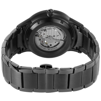 Emporio Armani Renato Meccanico watch case and movement side detail view